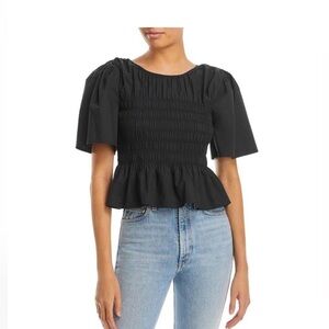 Rails Black Smocked Peplum Short Sleeve Blouse